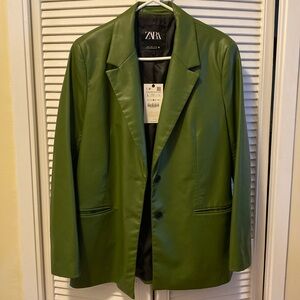 Zara faux leather green blazer